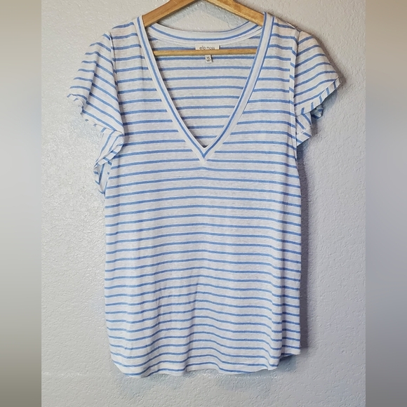💚5/$25 Ella Moss Blue & White Gemma Striped Tee V-Neck Top Size XL - Picture 3 of 6